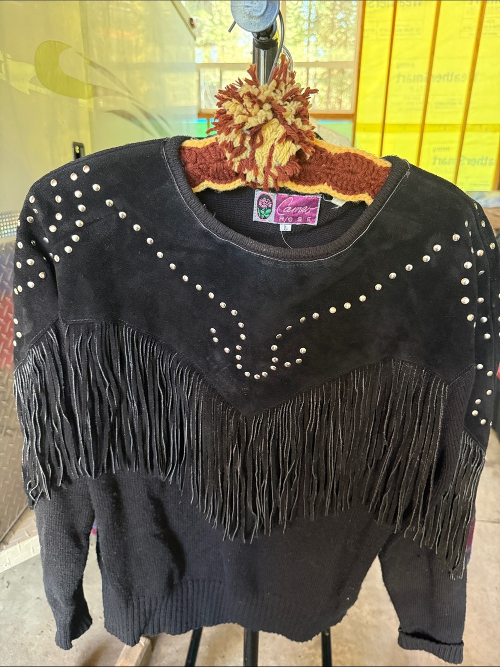 Vintage Black Fringe Studded Women's Sweater